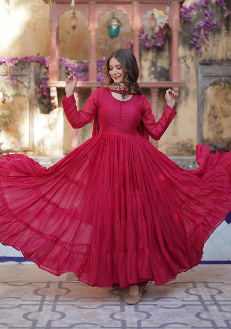 Pink Sequin Embroidery Georgette Anarkali Suit Set