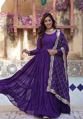 Purple Sequin Embroidery Georgette Anarkali Suit Set