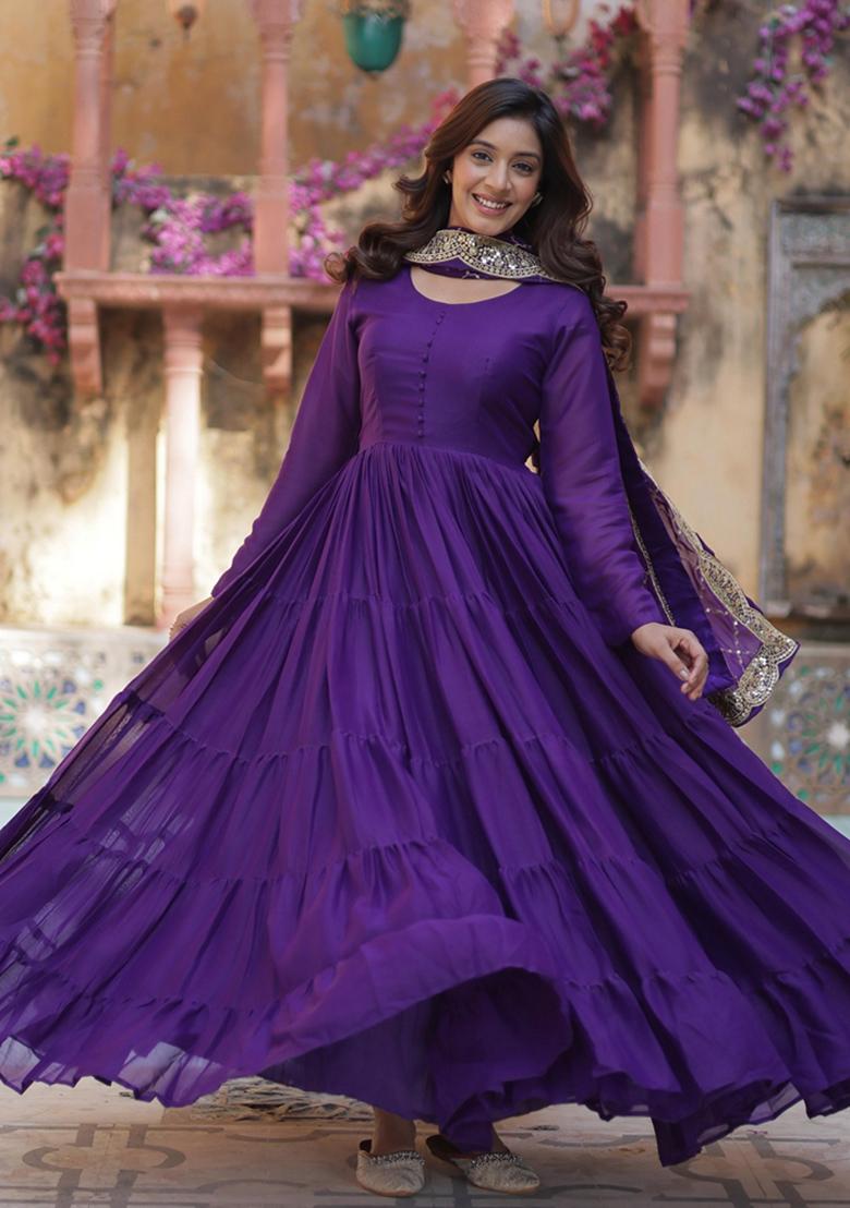 Purple Sequin Embroidery Georgette Anarkali Suit Set