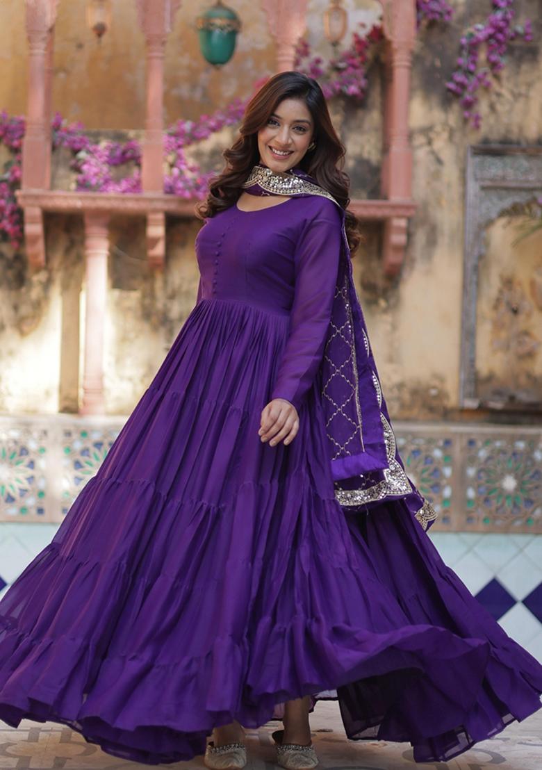 Purple Sequin Embroidery Georgette Anarkali Suit Set