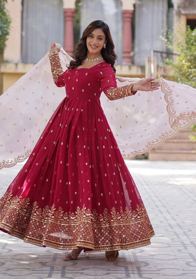 Maroon Sequin Embroidery Georgette Anarkali Suit Set