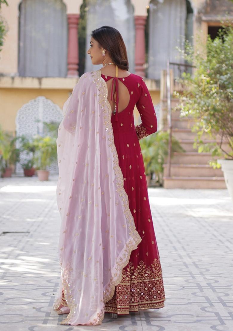 Maroon Sequin Embroidery Georgette Anarkali Suit Set