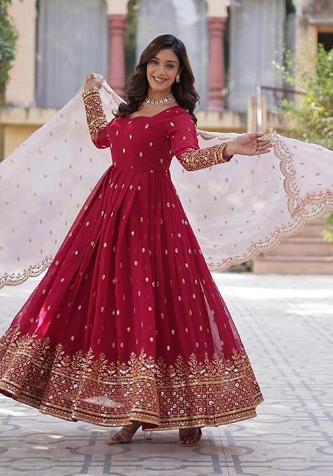 Maroon Sequin Embroidery Georgette Anarkali Suit Set