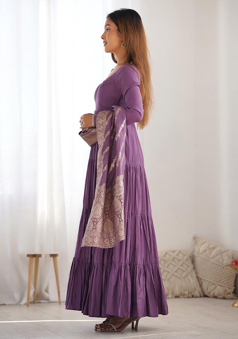 Mauve Solid Silk Kurta Set
