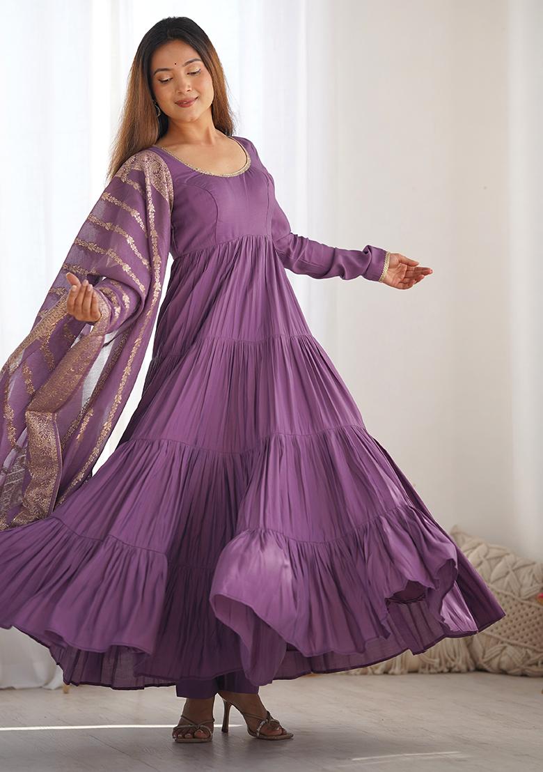 Mauve Solid Silk Kurta Set