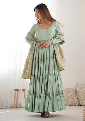 Sea Green Solid Silk Kurta Set