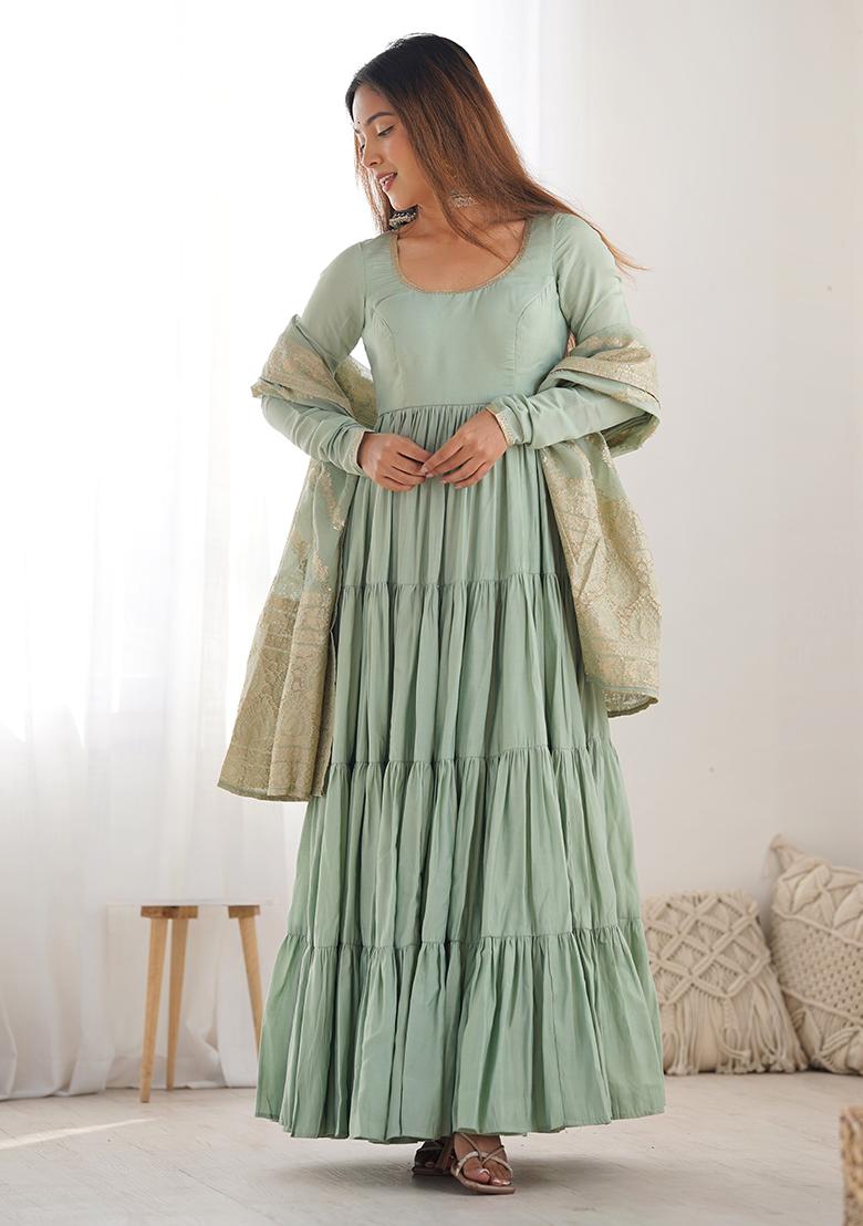 Sea Green Solid Silk Kurta Set