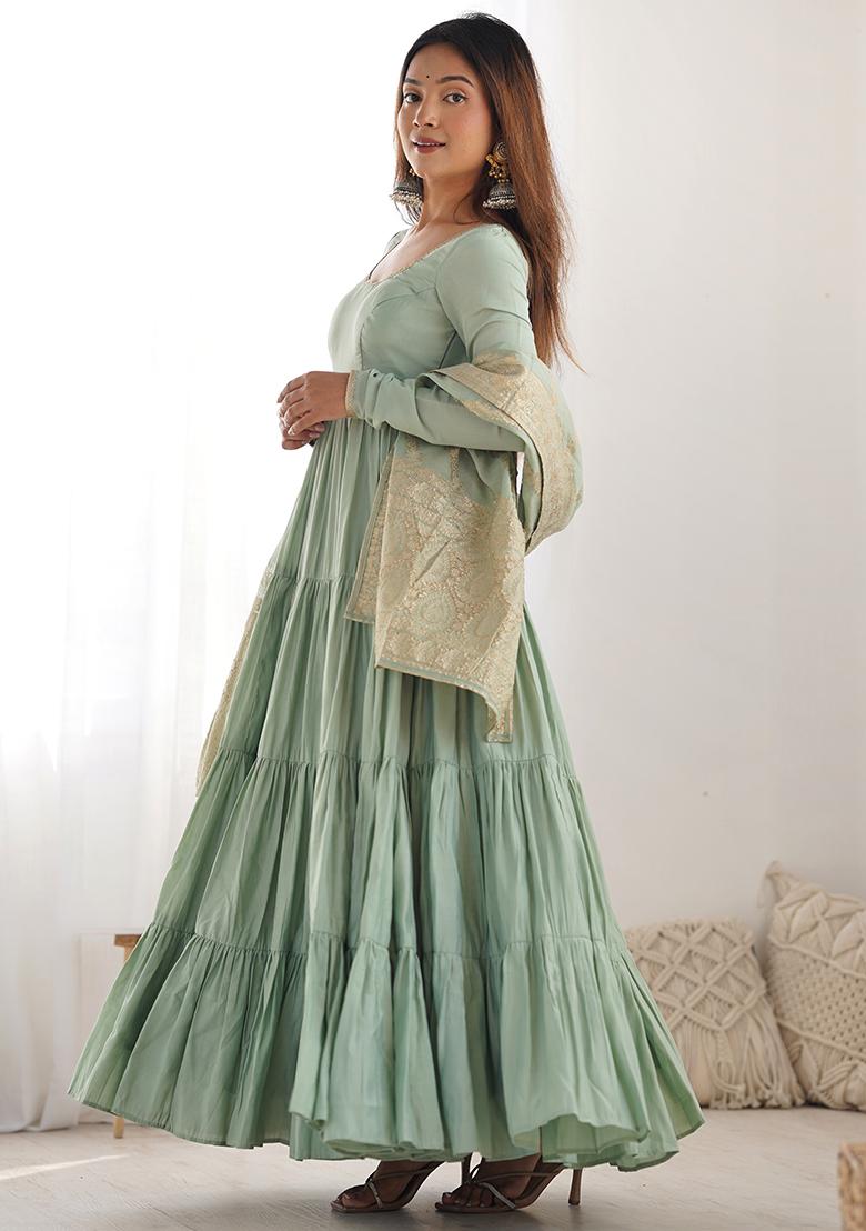 Sea Green Solid Silk Kurta Set
