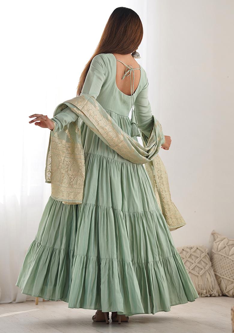 Sea Green Solid Silk Kurta Set