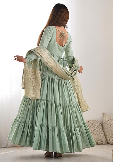 Sea Green Solid Silk Kurta Set