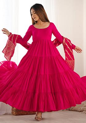 Rani Pink Printed Georgette Kurta Set