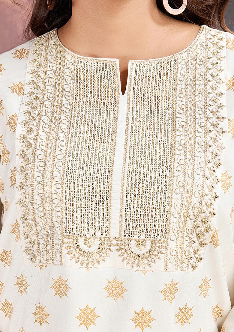 Off White Embroidered Silk Kurta Set
