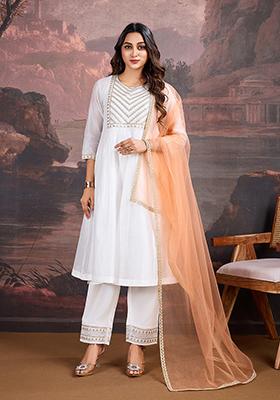 White Embroidered Chanderi Cotton Kurta Set