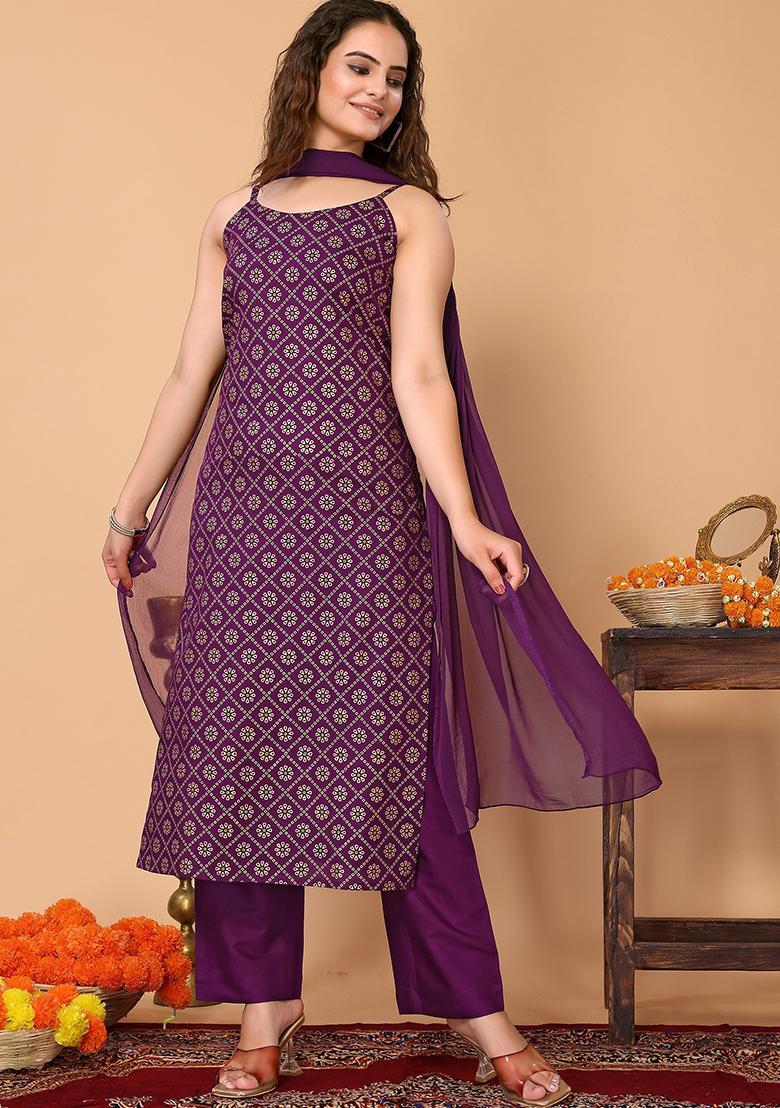 Purple  Rayon Kurta Set