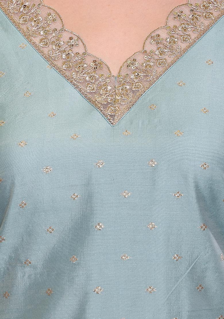 Sky Blue Embllished Chanderi Kurta Set