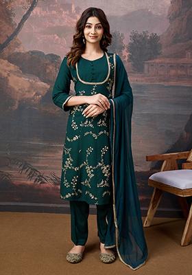 Green Embroidered Rayon Kurta Set