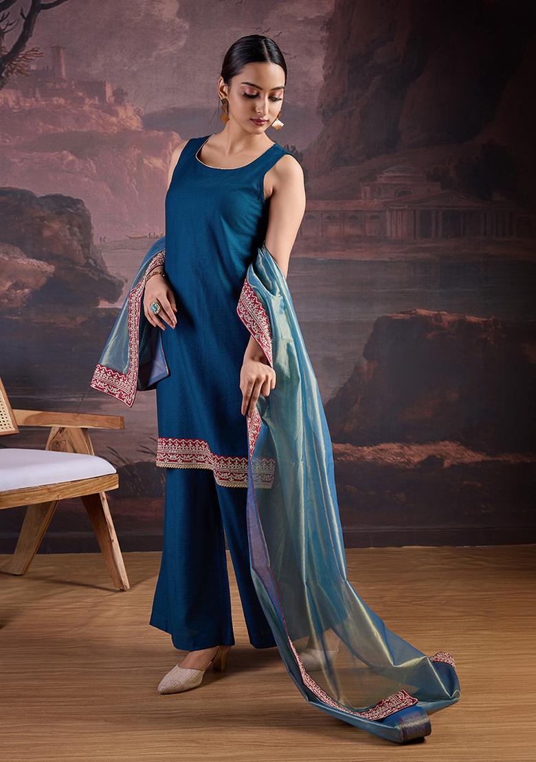 Rama Green Embroidered Silk Kurta Set