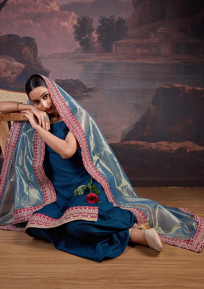 Rama Green Embroidered Silk Kurta Set