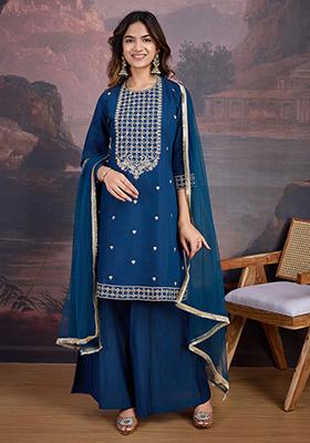 Rama Green Embroidered Silk Kurta Set