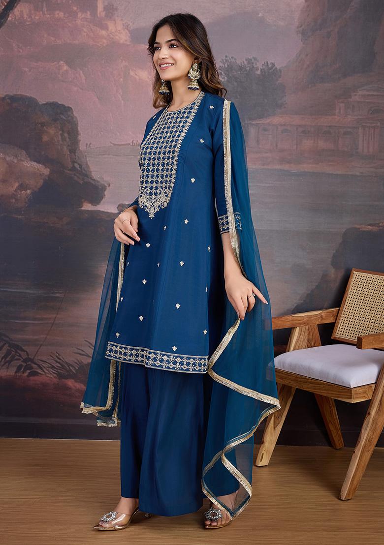 Rama Green Embroidered Silk Kurta Set