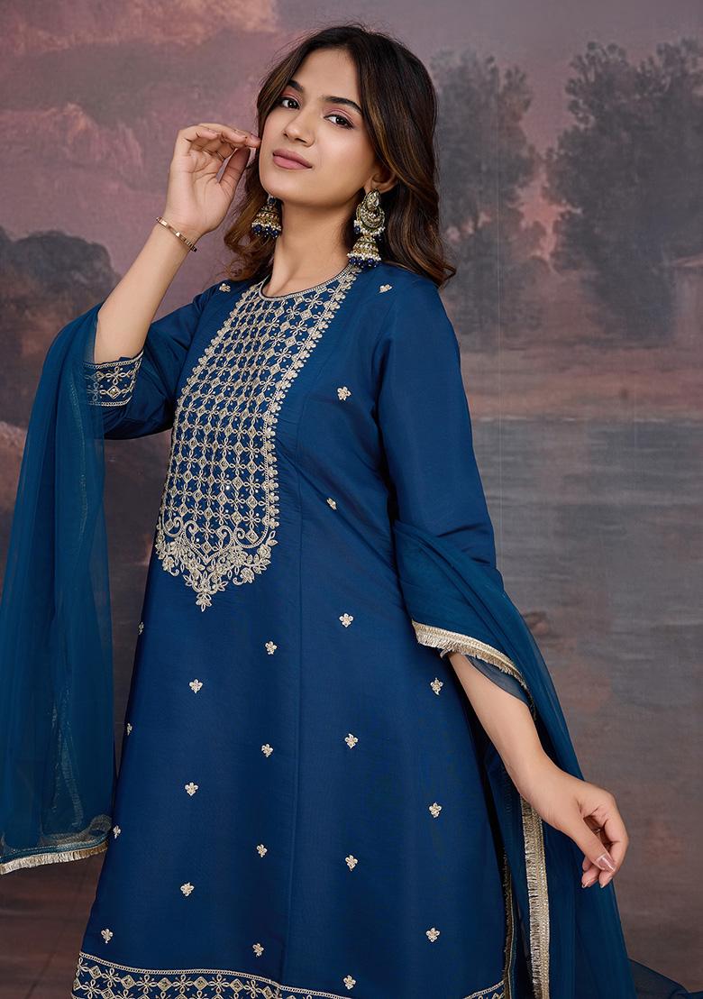 Rama Green Embroidered Silk Kurta Set