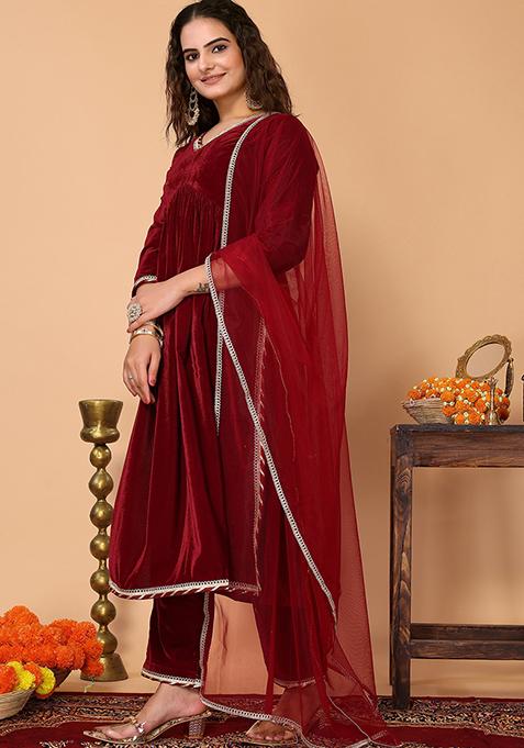 Santra Kurta Set - Maroon