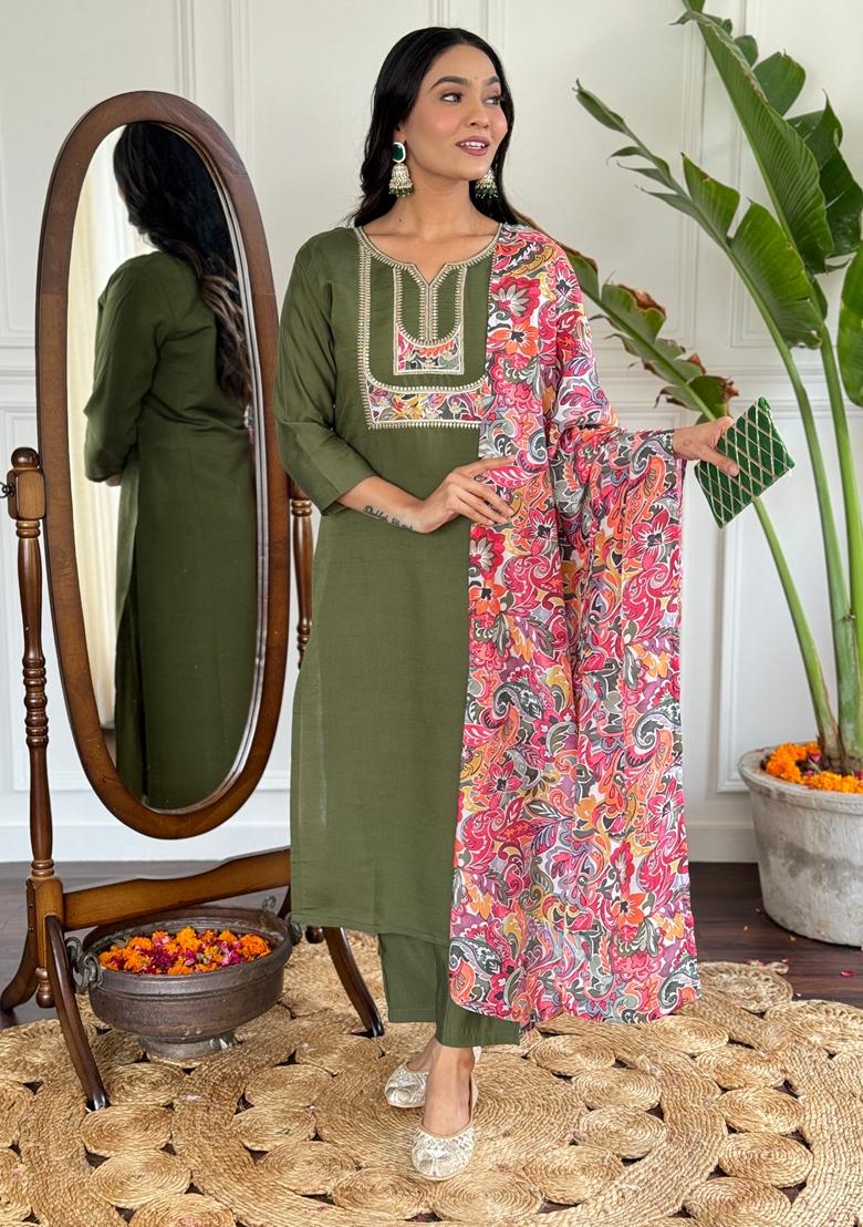 Dark Green Embroidered Chanderi Sharara Set