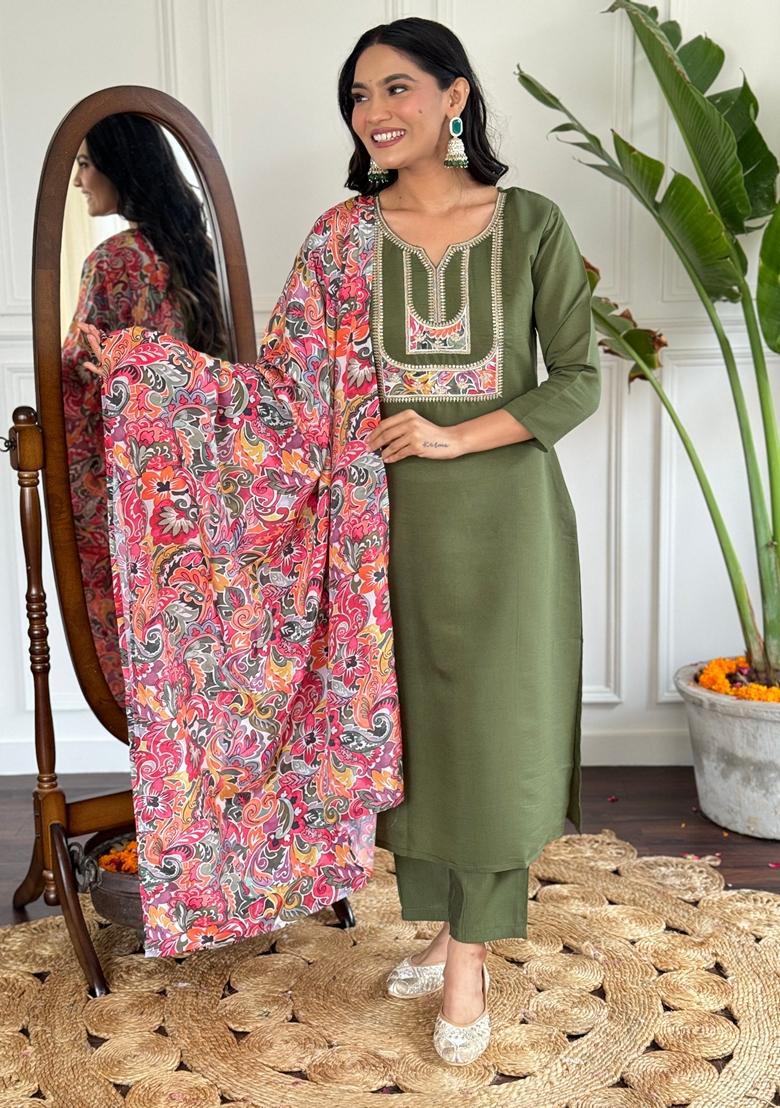 Dark Green Embroidered Chanderi Sharara Set