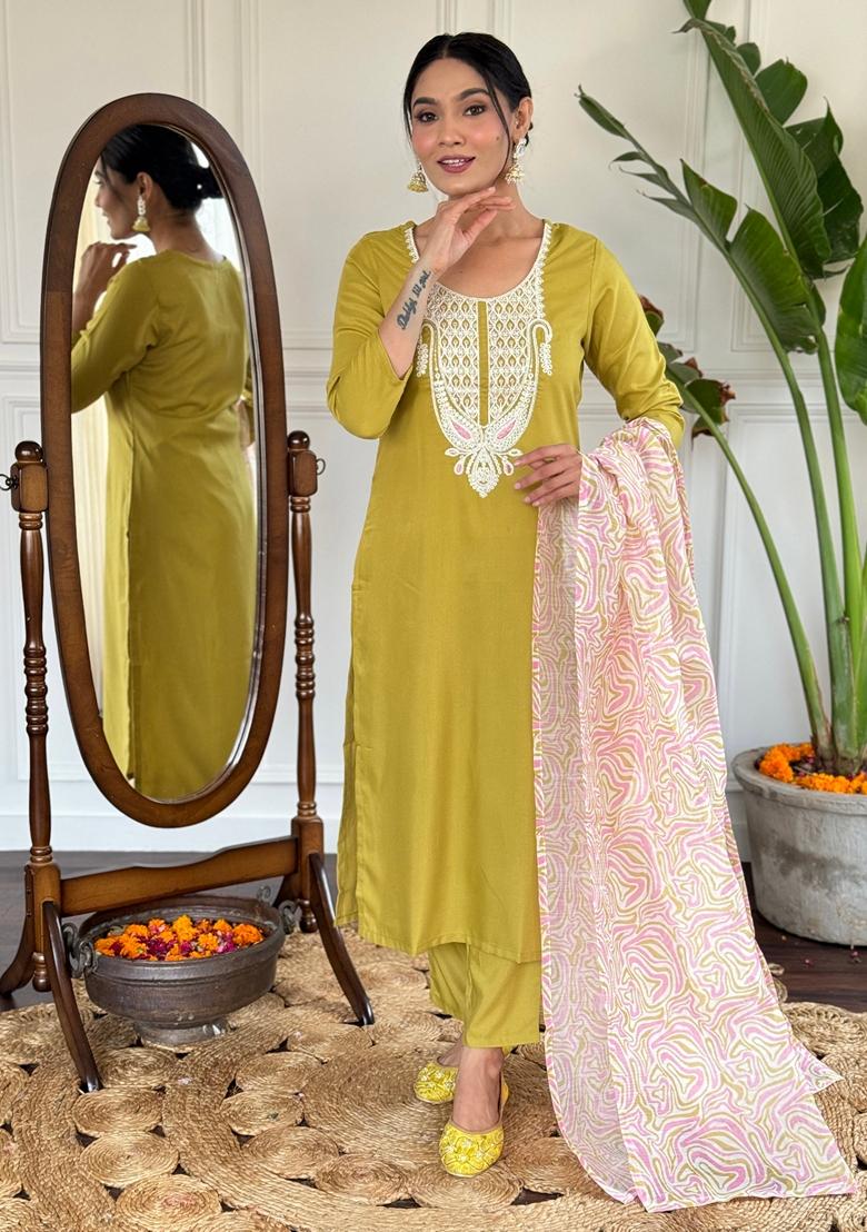 Pear Embroidered Cotton Sharara Set