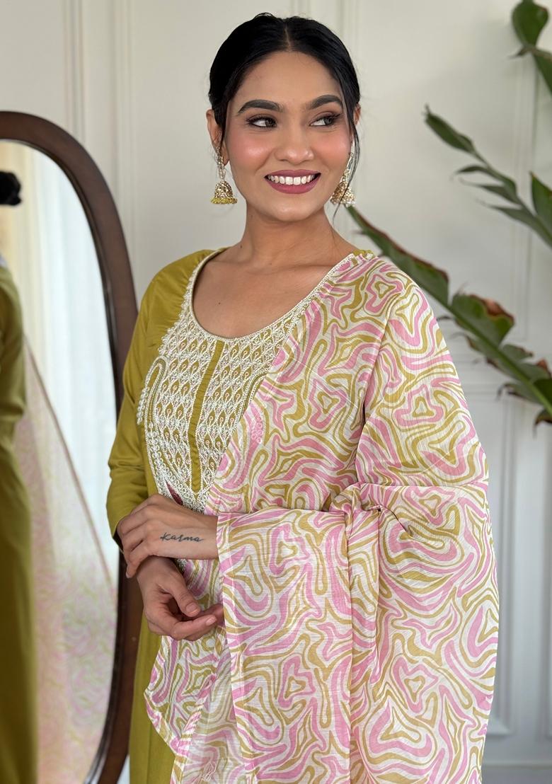 Pear Embroidered Cotton Sharara Set