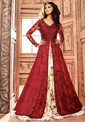 Maroon Embroidered Georgette Salwar Kameez