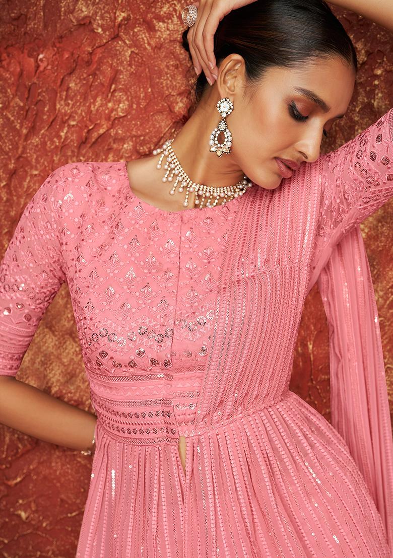 Pink Embroidered Georgette Salwar Kameez