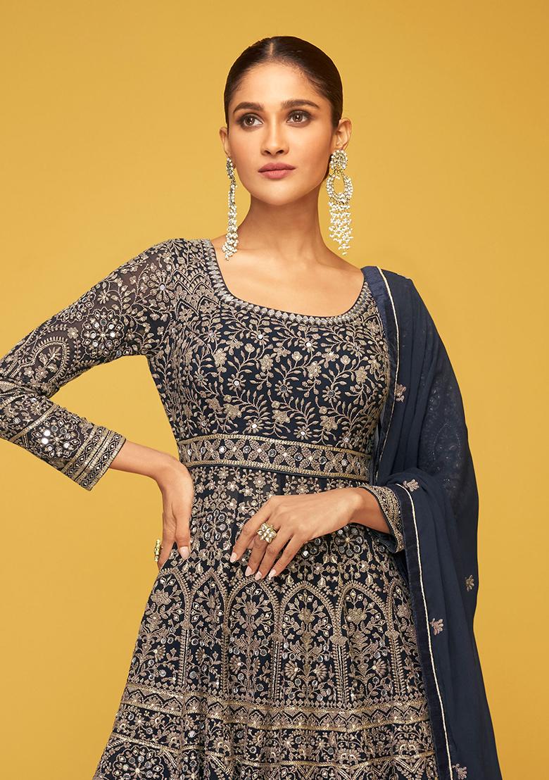 Blue Embroidered Georgette Salwar Kameez