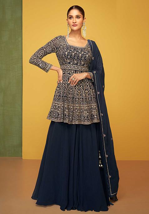 Blue Embroidered Georgette Salwar Kameez