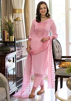 Pink Embroidered Cotton Salwar Kameez