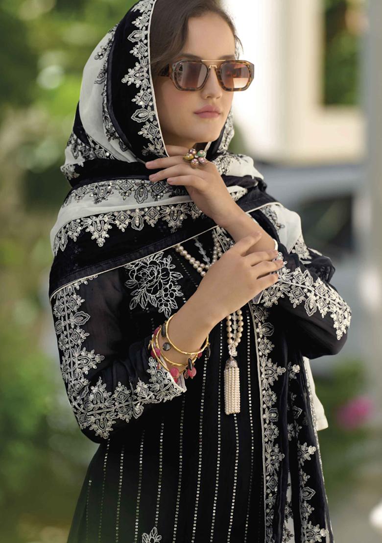 Black Embroidered Organza Salwar Kameez