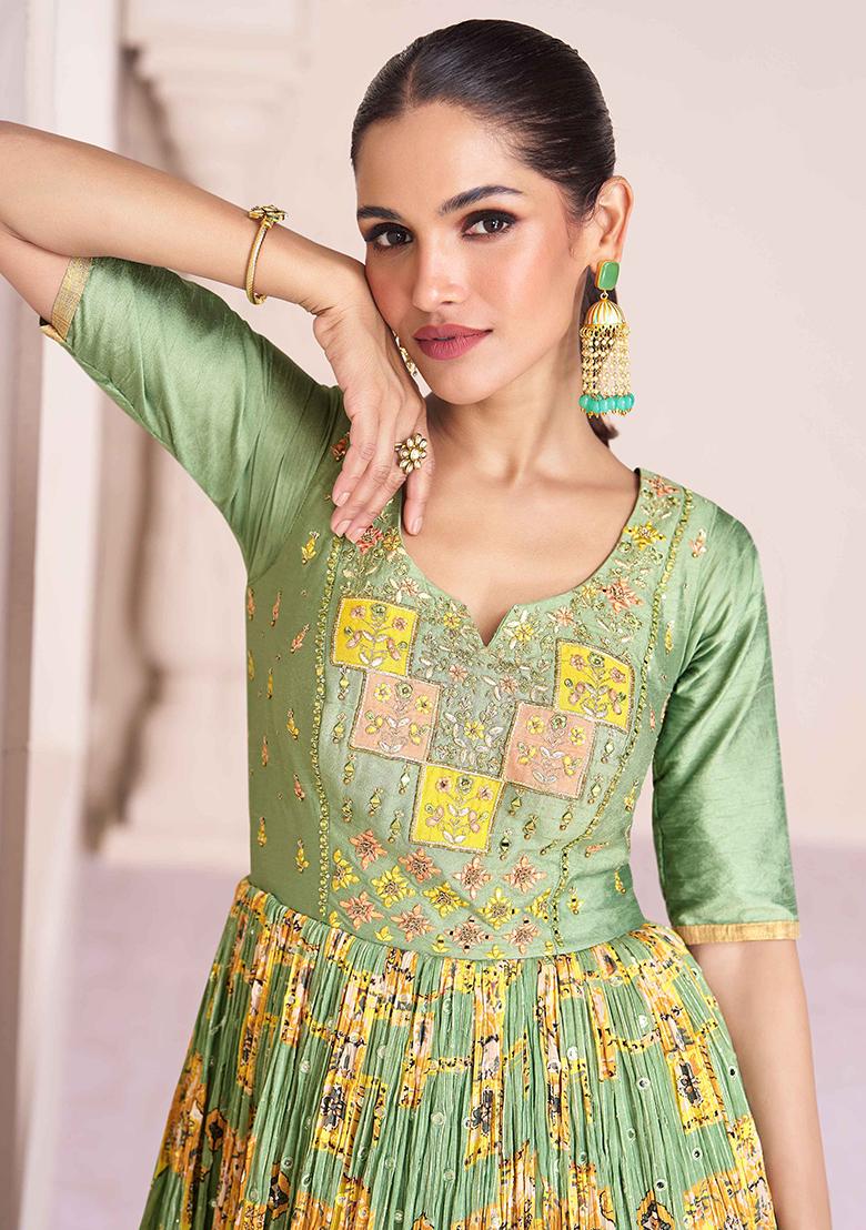 Pista Green Embroidered Georgette Salwar Kameez