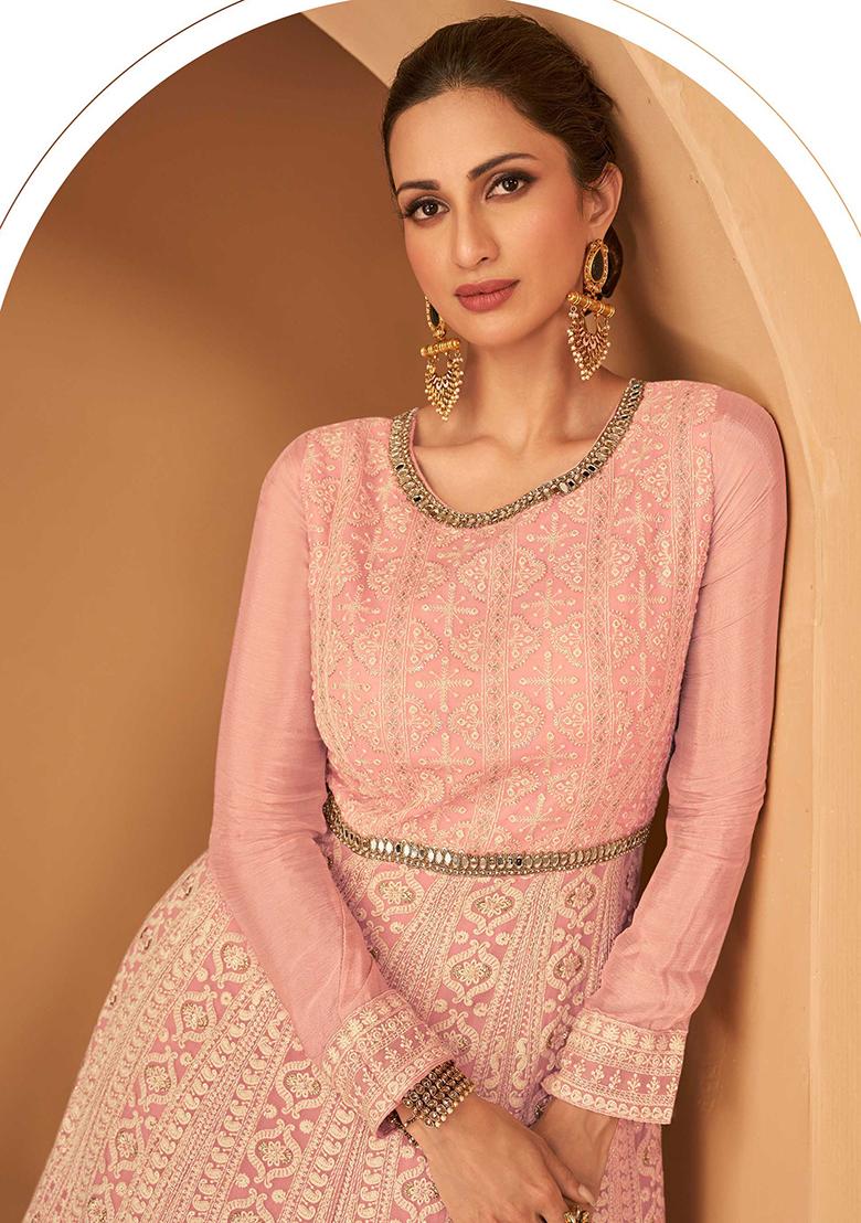 Pink Embroidered Georgette Salwar Kameez