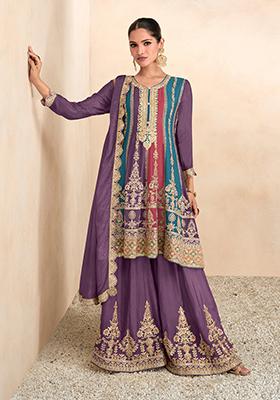 Purple Embroidered Chinnon Salwar Kameez