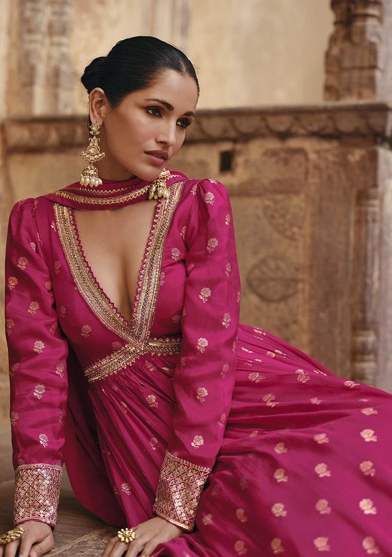 Pink Embroidered Jacquard Salwar Kameez