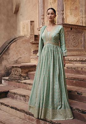 Turquoise Blue Embroidered Jacquard Salwar Kameez