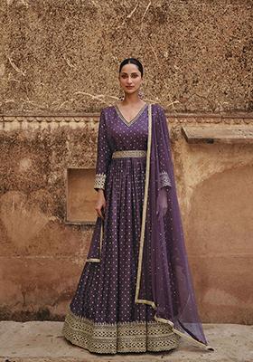 Purple Embroidered Jacquard Salwar Kameez