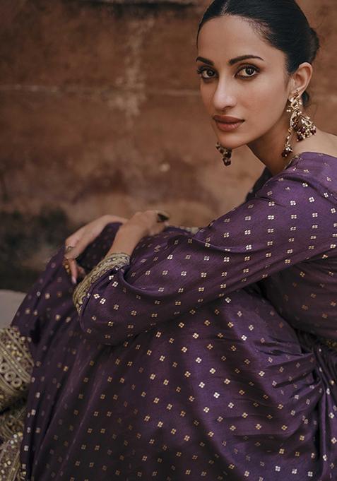 Purple Tone to Tone Embroidered Net Salwar Kameez main image 1