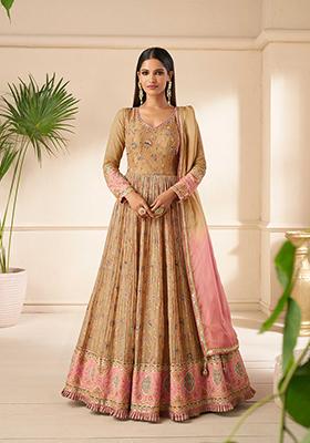 Golden Brown Embroidered Georgette Salwar Kameez