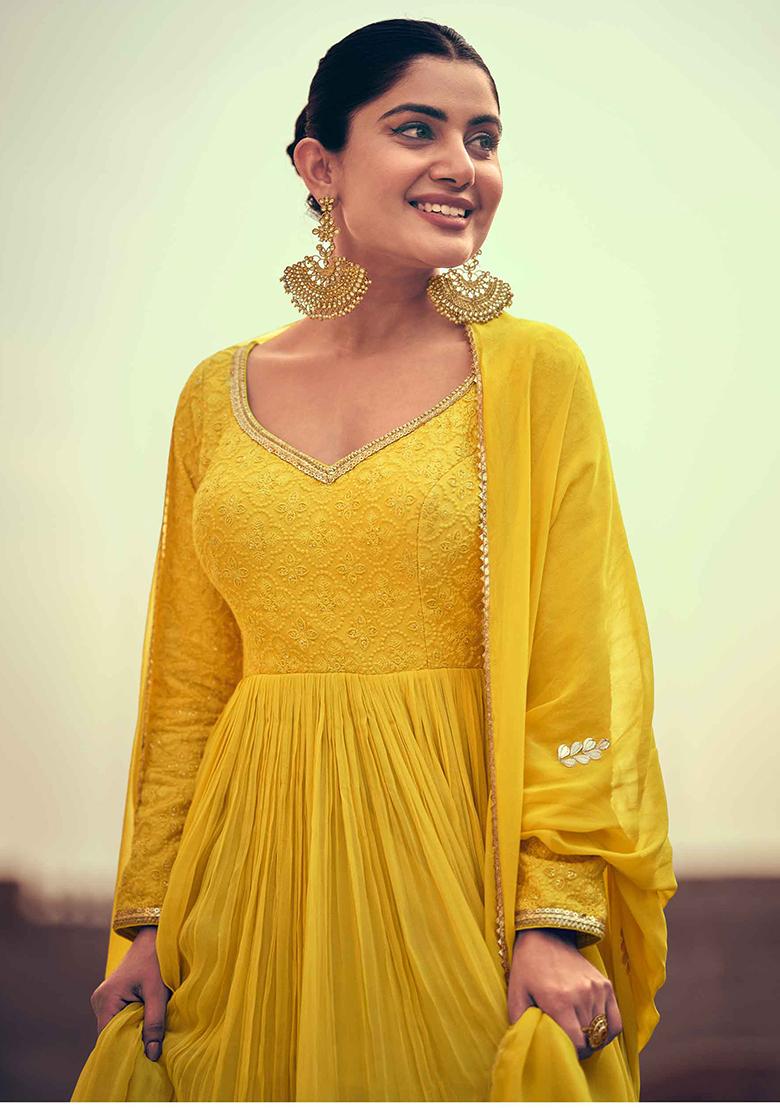Yellow Embroidered Georgette Salwar Kameez