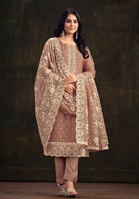 Brown Embroidered Organza Salwar Kameez