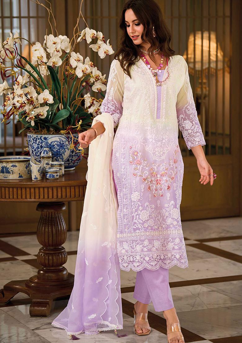 Purple Embroidered Organza Salwar Kameez
