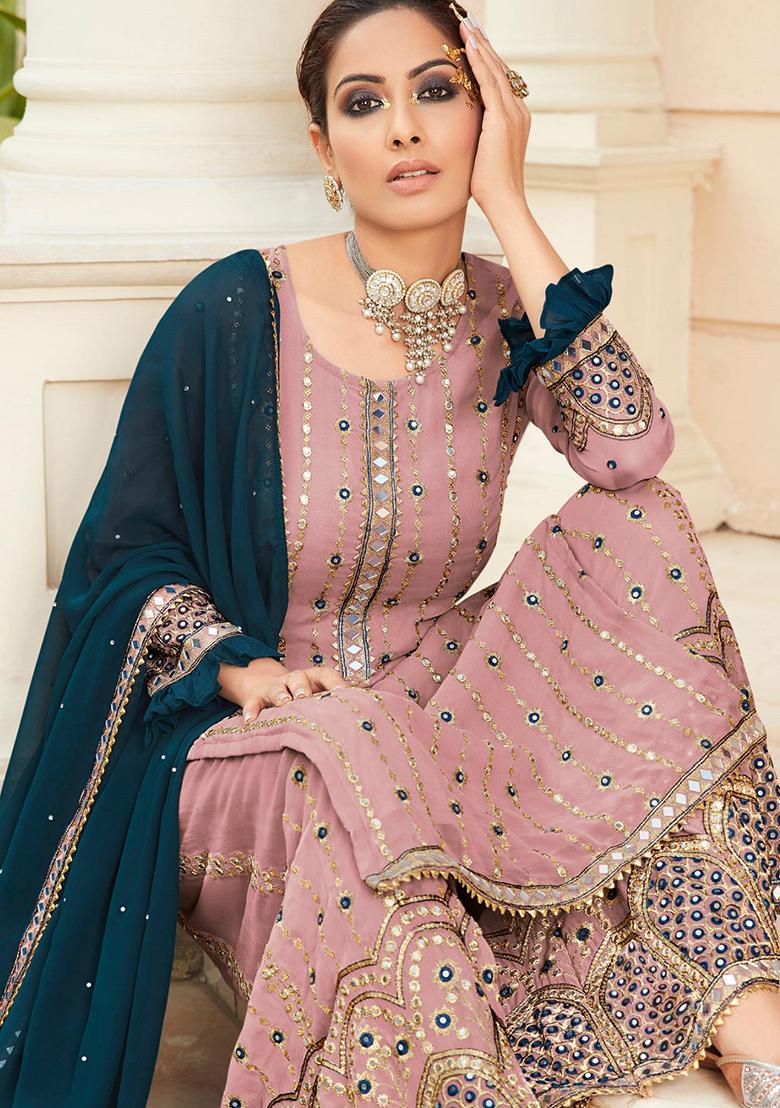 Pink Embroidered Georgette Salwar Kameez