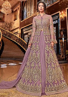 Mauve Embroidered Net Salwar Kameez