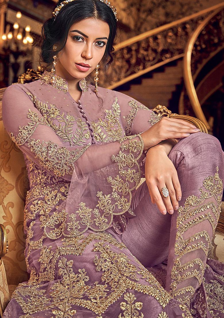 Mauve Embroidered Net Salwar Kameez